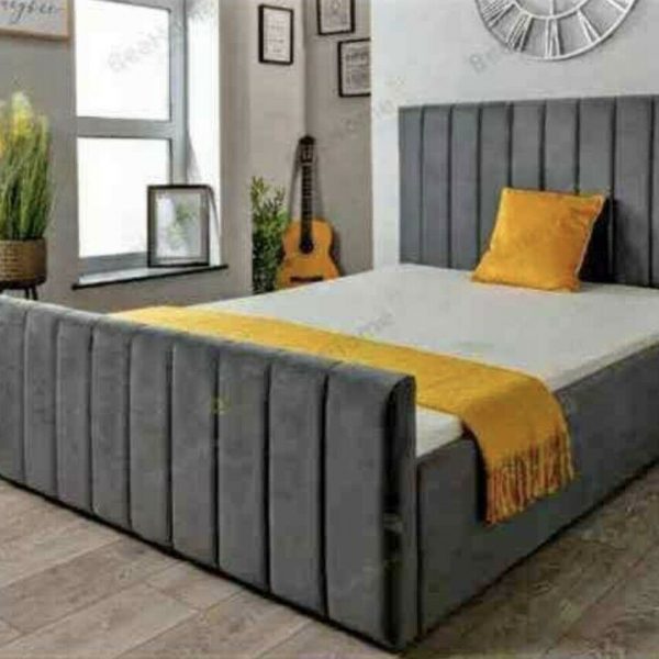 Panel Plush Velvet Upholstered Bed Frame